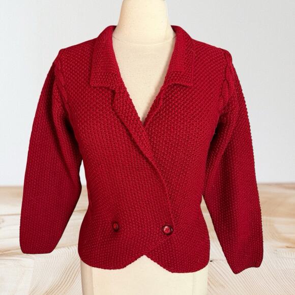 Linda Allard for Ellen Tracy Cardigan Sweater Sz S Cable Knit Collar Hand Knit - Picture 1 of 8